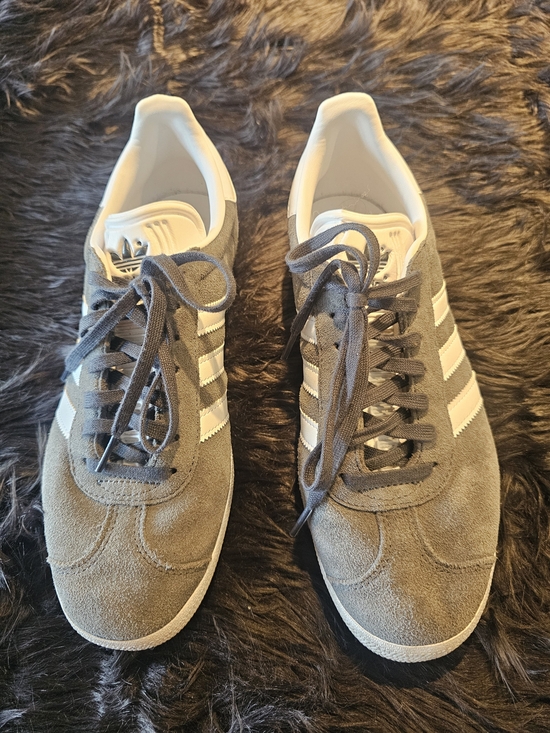 adidas Shoes - adidas Gazelle  Women's Gray Suede Sneakers with White Stripes